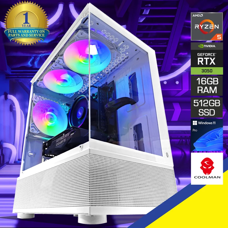Alpha Reyna White Desktop Gaming PC | AMD Ryzen 5 5500 | 16GB RAM | 512GB SSD | RTX 3050| Windows 11 Pro