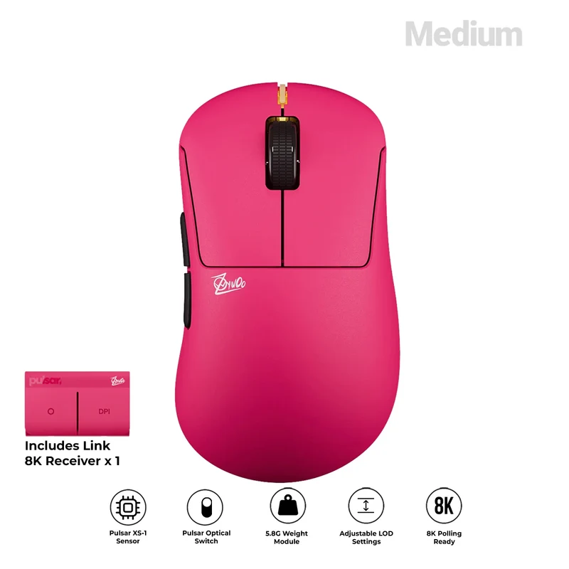 Pulsar ZywOo The Chosen Mouse Gen. 2 eSports Gaming Mouse Size 2 Limited Edition (Pink) (PZWG223)