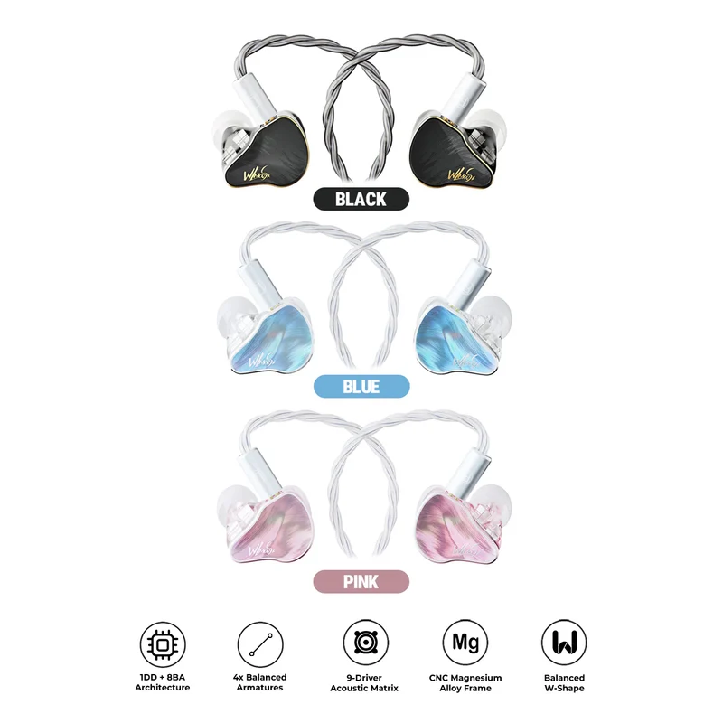 WLMouse HUAN IEM Headphones (Black, Pink, Blue)