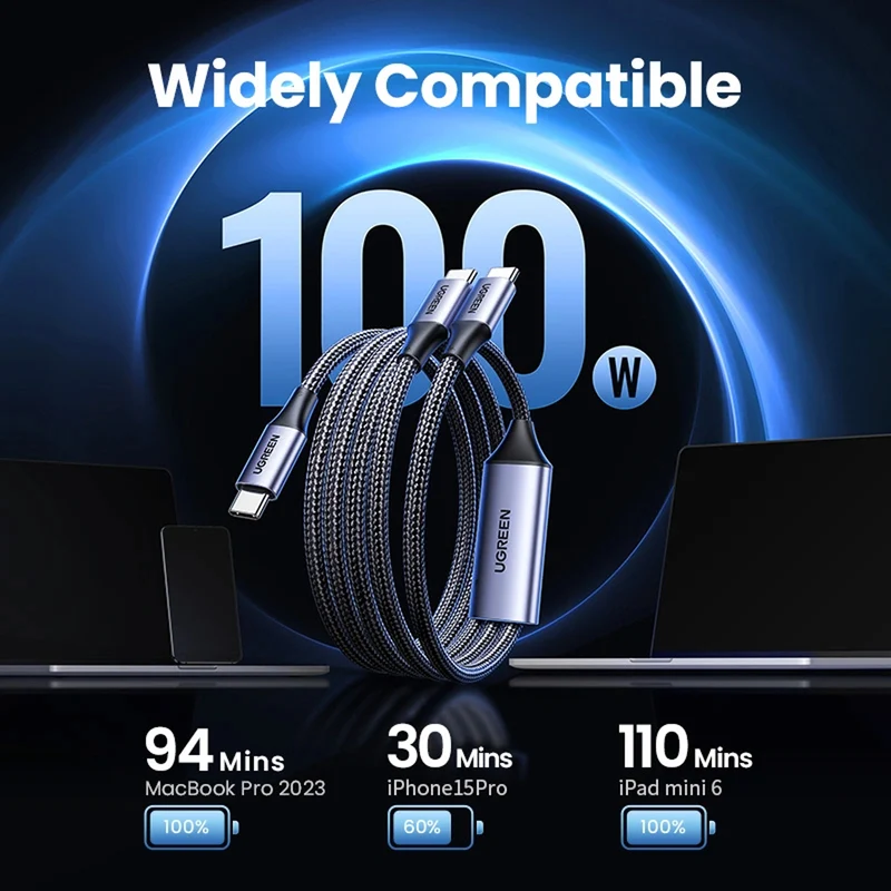 Ugreen 100W 2-in-1 USB-C to 2xUSB-C PD Fast Charging Cable - 1.5m (US561/35087)