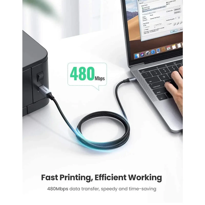 Ugreen USB-C to USB-B 2.0 Printer Cable - 2m (Black) (US370/80807)