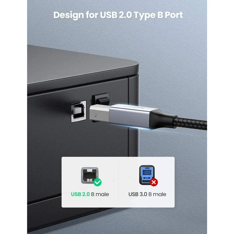 Ugreen USB-C to USB-B 2.0 Printer Cable - 2m (Black) (US370/80807)