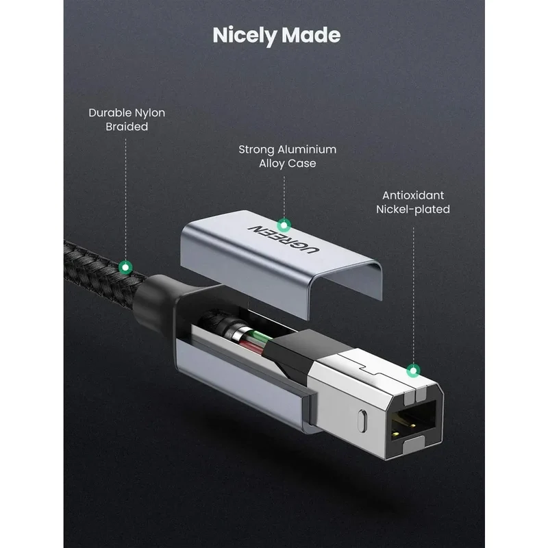 Ugreen USB-C to USB-B 2.0 Printer Cable - 2m (Black) (US370/80807)