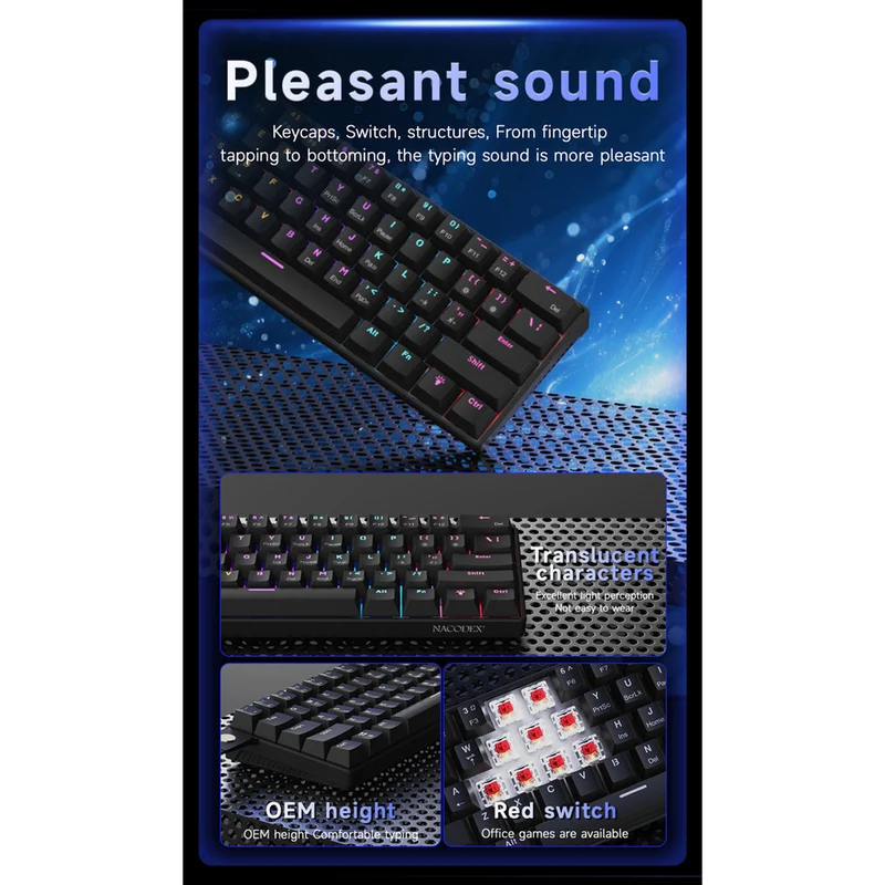 Nacodex x Ajazz NK61 Mixed Light 61 Keys Wired Hot-Swappable Mechanical Keyboard (Pearly White) (Red Switch)