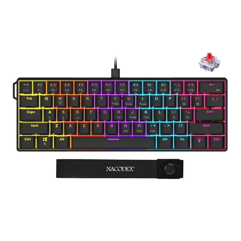 Nacodex x Ajazz NK61 Mixed Light 61 Keys Wired Hot-Swappable Mechanical Keyboard (Obsidian Black) (Red Switch)