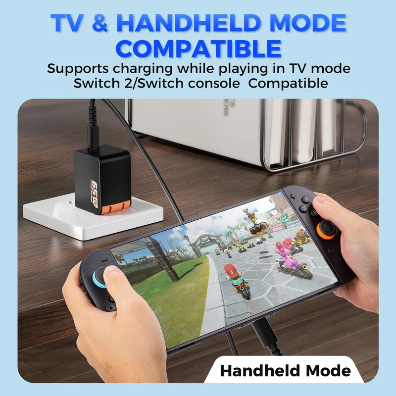 IINE 65W GaN Fast Charger for Nintendo Switch 2 (Black/Orange, Black/Blue)