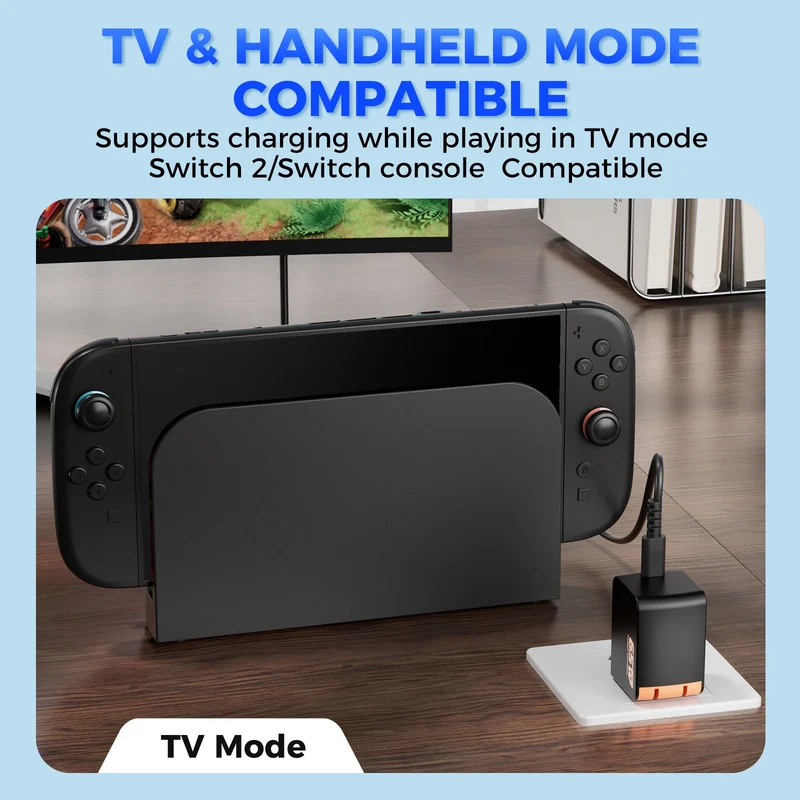 IINE 65W GaN Fast Charger for Nintendo Switch 2 (Black/Orange, Black/Blue)