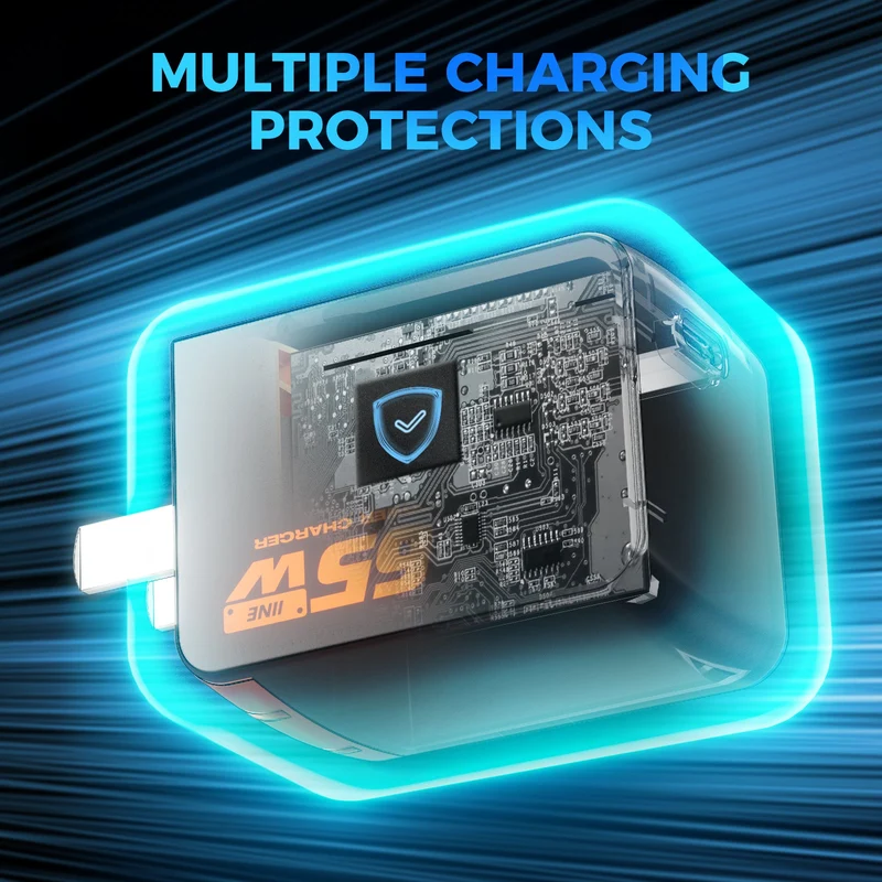 IINE 65W GaN Fast Charger for Nintendo Switch 2 (Black/Orange, Black/Blue)