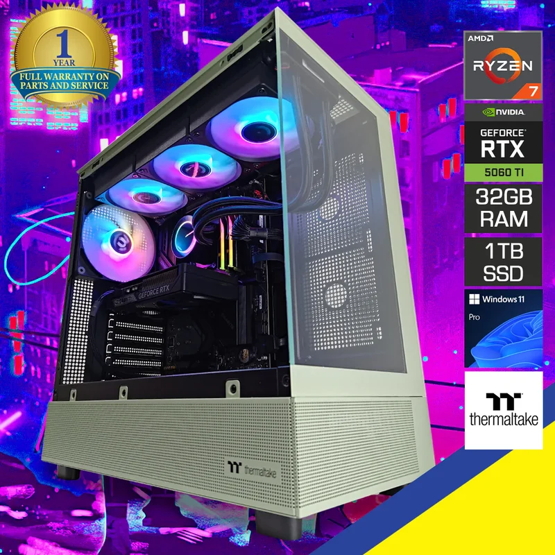 Sophos View 270 Matcha Green Desktop Gaming PC | AMD Ryzen 7 9700X | 32GB RAM | 1TB SSD | RTX 5060 TI | Windows 11 Pro