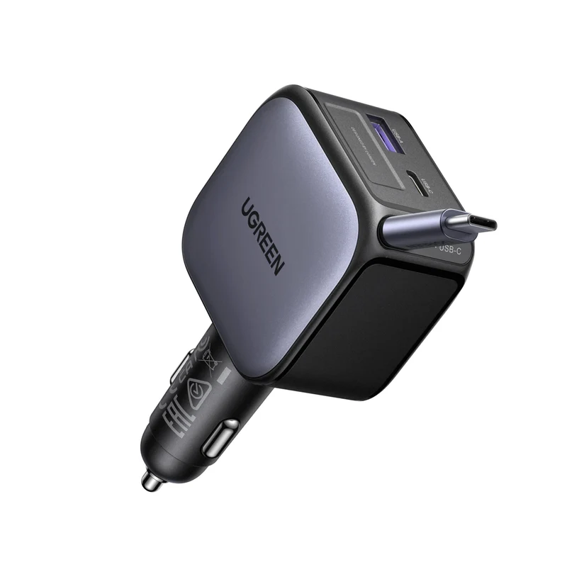 Ugreen Nexode 90W 1xUSB-C + 1xUSB-A Fast Car Charger with Retractable Cable for Laptops/Tablets/Phones (EC603/55909B)