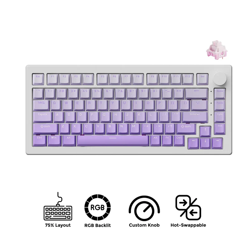 Akko 5075 V3 Multi-Mode RGB Hot-Swappable Mechanical Keyboard (Gradient Purple) (Akko Frost Pink Switch)