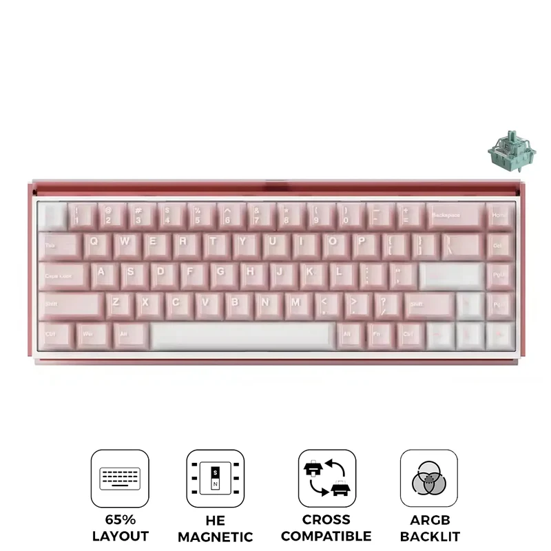 Akko Ray68 RGB Wired Mechanical Keyboard (Misty Pink & White) (Akko AstroAim Magnetic Switch) (101-RA68B-002)