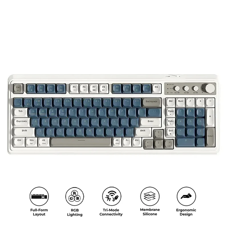 Lecoo C99 Tri-mode Membrane Silicone Keyboard (Blue/Grey)