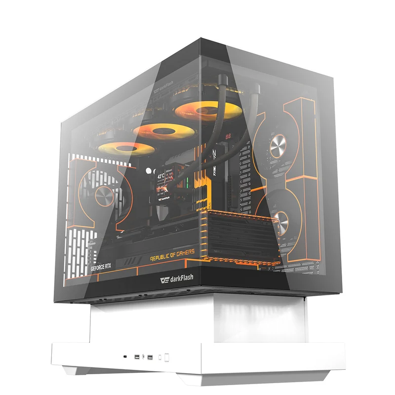DarkFlash Floatron F1 B&W Combo M-ATX PC Case Tempered Glass Panel