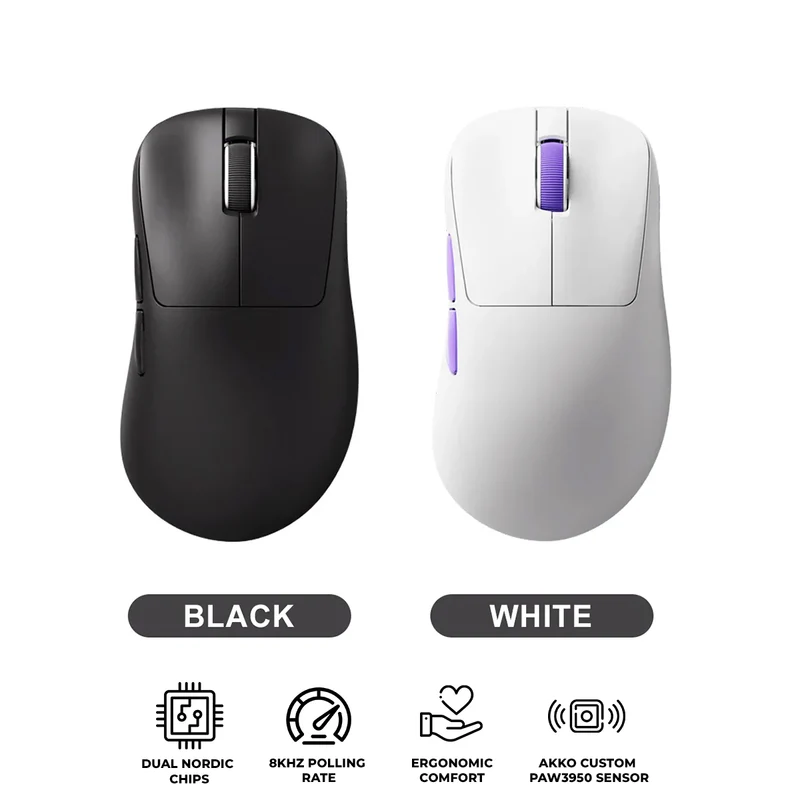 Akko Nest Tri-Mode 8K Polling Rate Gaming Mouse (Black, White)