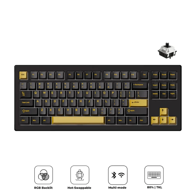 Akko 5087 V3 Black & Gold Multi-Mode RGB Hot-Swappable Mechanical Keyboard (Akko V3 Piano Pro Switch) (016-019-021-037-020)