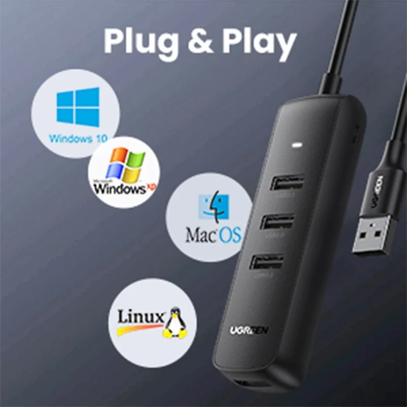 Ugreen 4-Port USB 3.0 Hub - 0.25m (Black) (CM416/10915)