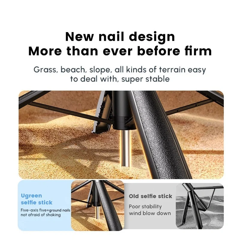 Ugreen 4-Leg Bluetooth Selfie Stick Tripod Stand -10m (Black) (LP849/45301)