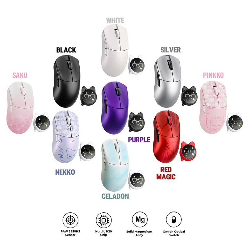 WLMouse HUAN Stainless Magnesium Alloy Gaming Mouse (Silver, Black, White, Purple, Nekko, Red Magic, Celadon, Pinkko, Saku)
