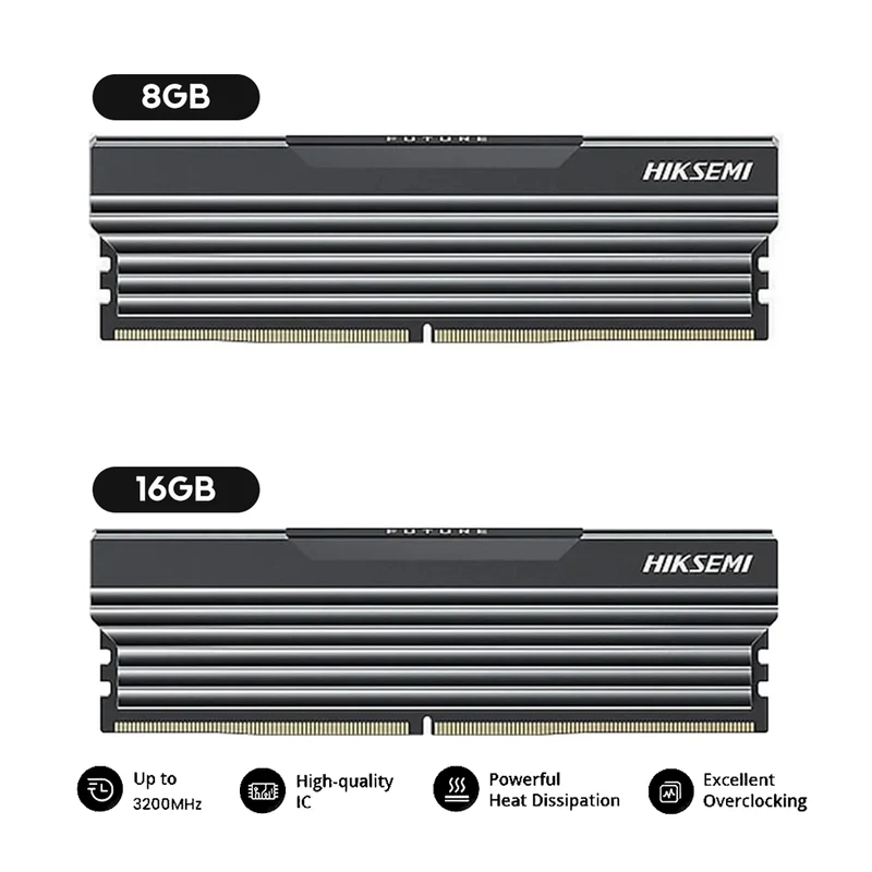 Hiksemi Future Non-RGB Single DDR4 3200MHz U10 UDIMM Gaming Memory With Heatsink (Black) (8GB, 16GB)