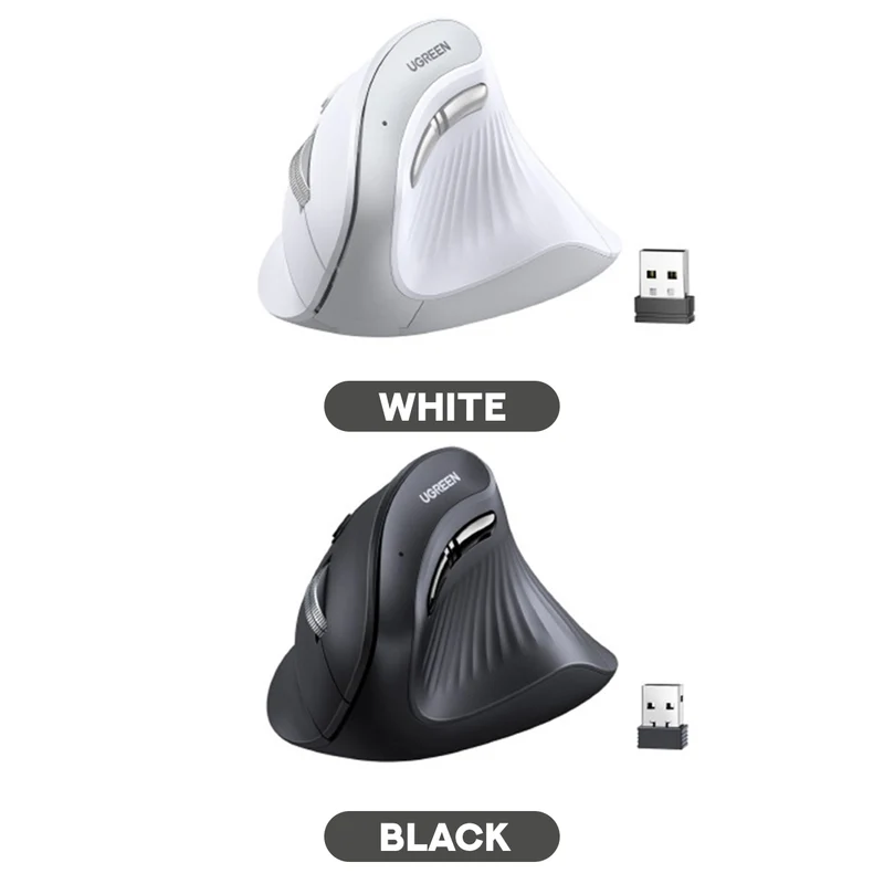 Ugreen Multi-Mode 4000DPI Wireless Vertical Mouse (Black, White) (MU008/25444, 45759)