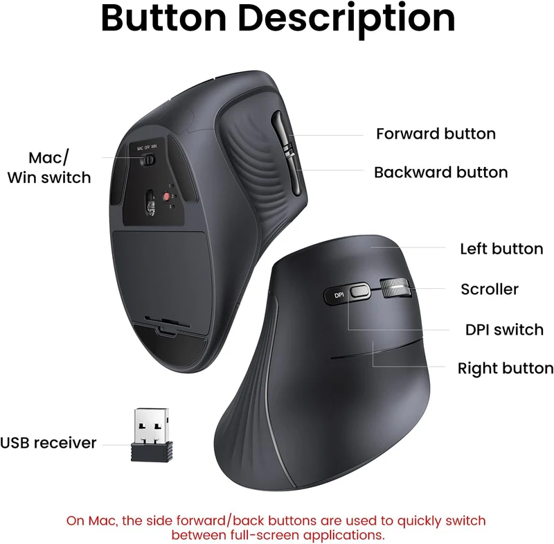 Ugreen Multi-Mode 4000DPI Wireless Vertical Mouse (Black, White) (MU008/25444, 45759)
