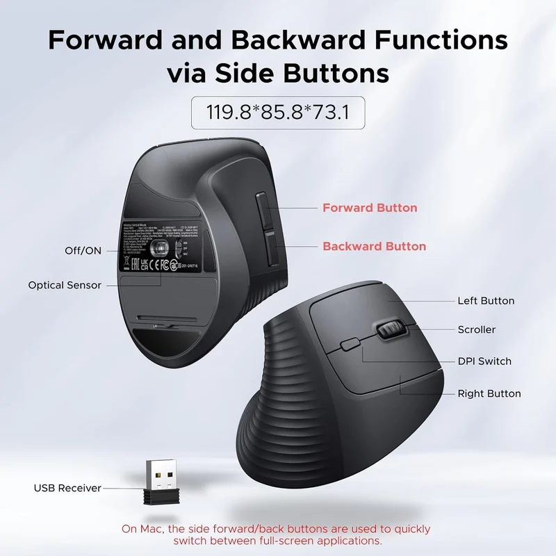 Ugreen 4000DPI Wireless Vertical Mouse (Black) (M571/55916)