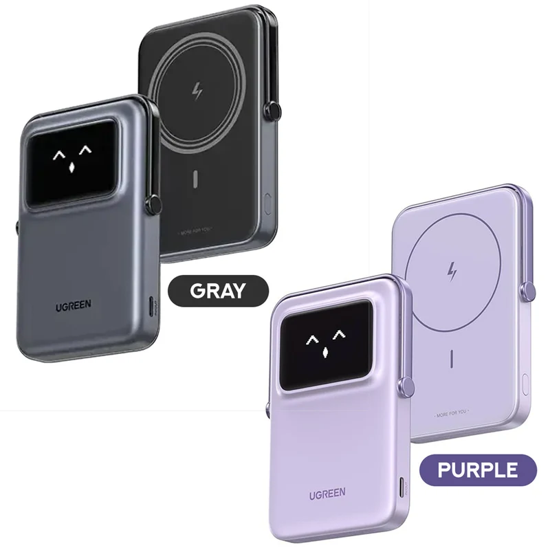 Ugreen Uno 10000mAh Mini Magnetic Wireless 20W Power Bank with Built-in Stand (Gray, Purple) (PB572/45327, 45328)