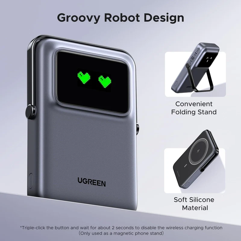 Ugreen Uno 10000mAh Mini Magnetic Wireless 20W Power Bank with Built-in Stand (Gray, Purple) (PB572/45327, 45328)