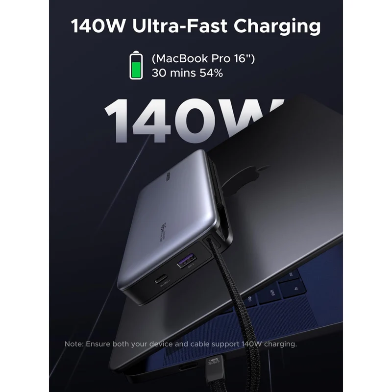 Ugreen 25000mAh 165W Power Bank with Built-in Cable (Space Grey) (PB552/55995B)