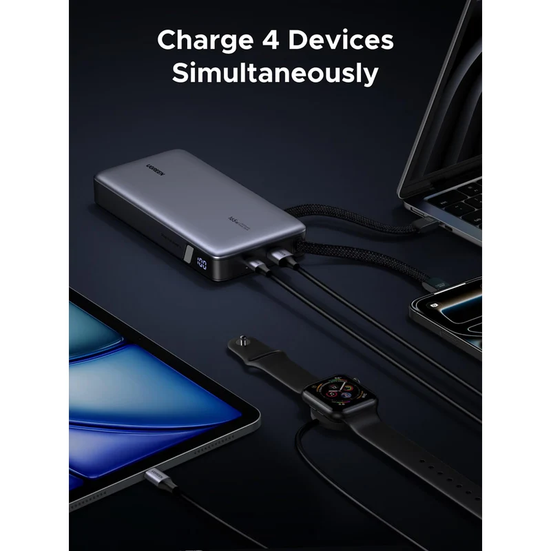 Ugreen 25000mAh 165W Power Bank with Built-in Cable (Space Grey) (PB552/55995B)
