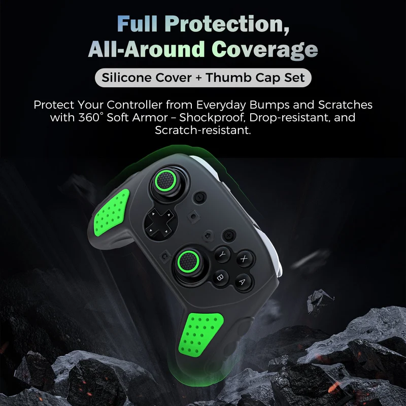 IINE Silicone Cover for Nintendo Switch 2 Pro Controller (Black, Black/Green)