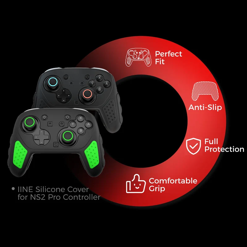 IINE Silicone Cover for Nintendo Switch 2 Pro Controller (Black, Black/Green)