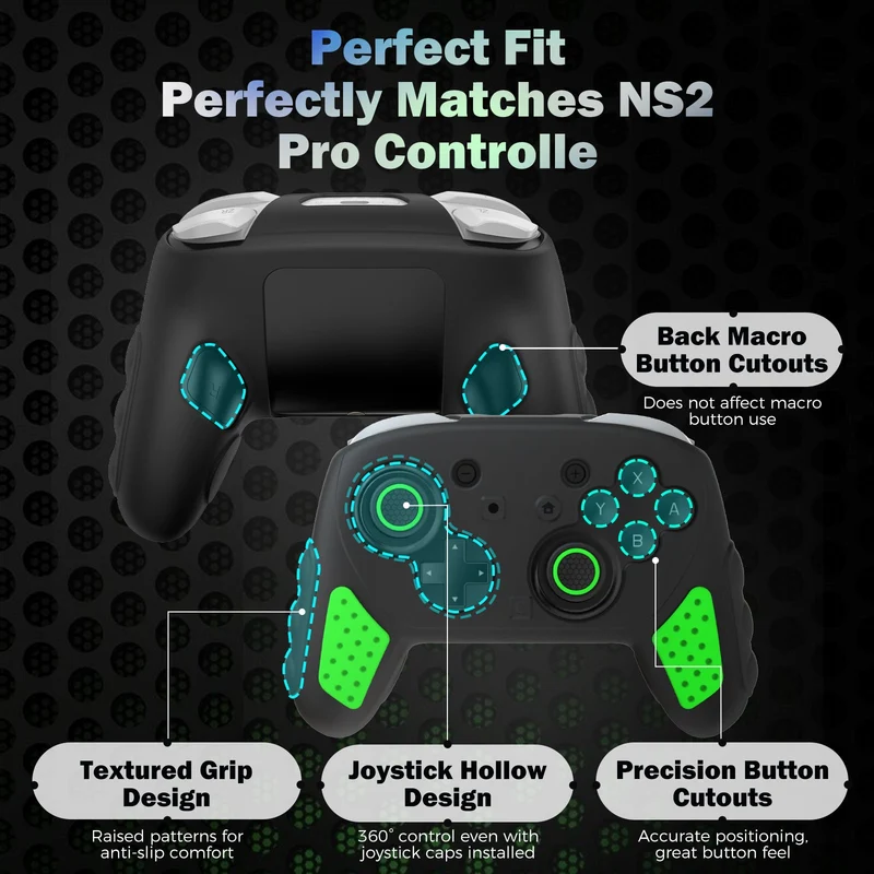 IINE Silicone Cover for Nintendo Switch 2 Pro Controller (Black, Black/Green)