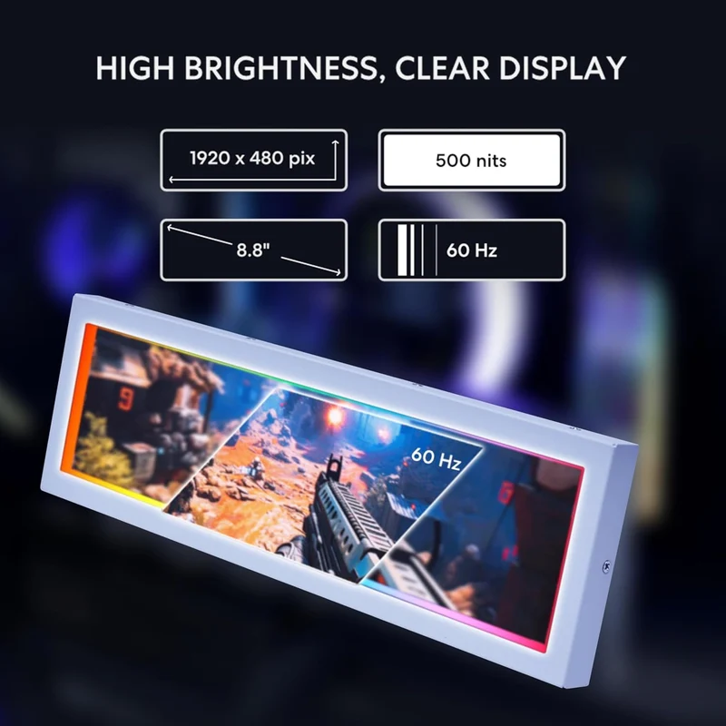 Lian Li SM088W 8.8" 1920x480 60Hz 500nits IPS LCD Universal Screen for PC (White)