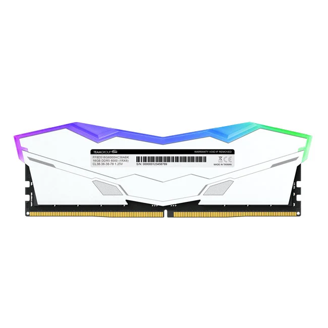 Teamgroup T-Force Delta A RGB 32GB (2X16GB) DDR5 AMD EXPO 6000MHZ CL38-46-46-76 1.25V Gaming Desktop Memory (White) (FF8D532G6000HC38GDC01)