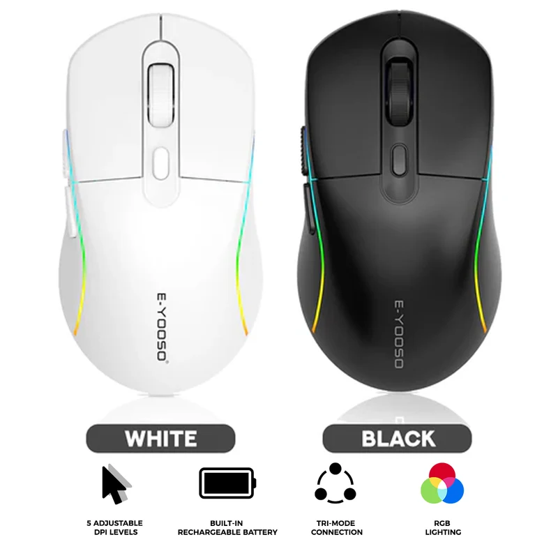 E-Yooso X-53 RGB Tri-Mode Mouse (Black, White)
