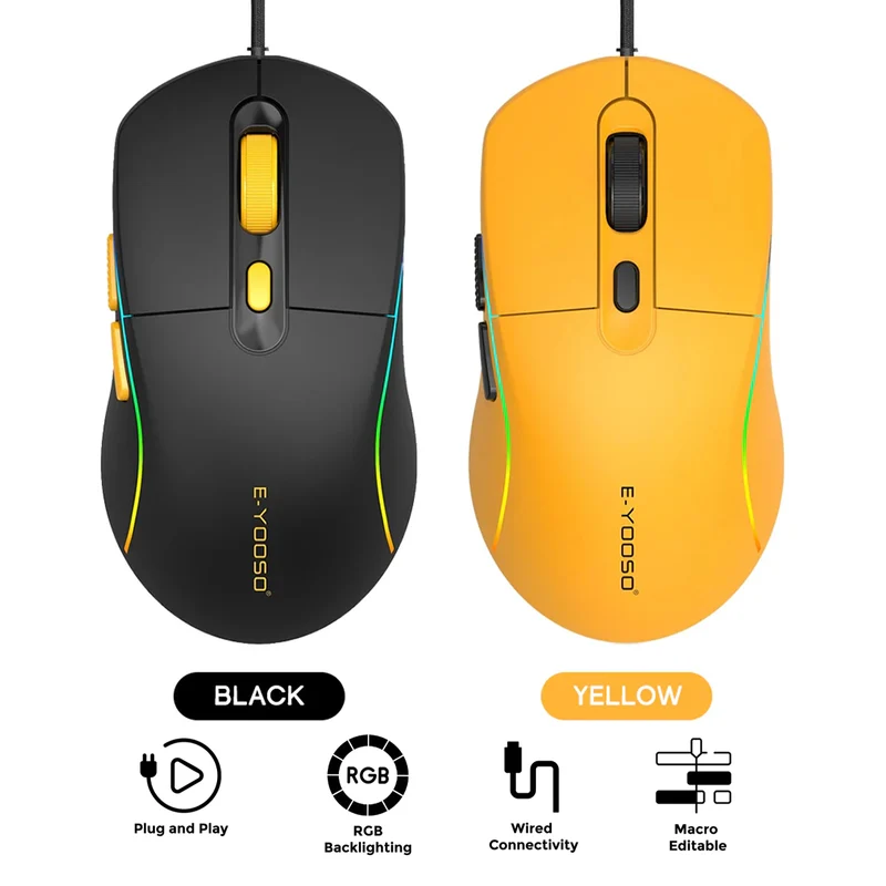 E-Yooso X-53 RGB Wired Mouse (Black, Yellow)
