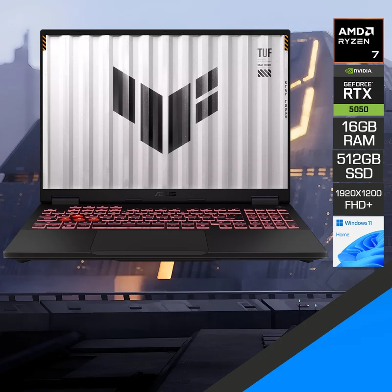 Asus TUF Gaming A16 FA608UH-RV099W Laptop (Jaeger Gray) | 16" FHD+ (1920x1200) 165Hz IPS | Ryzen 7 260 | 16GB RAM | 512GB SSD | RTX 5050 | Windows 11 Home