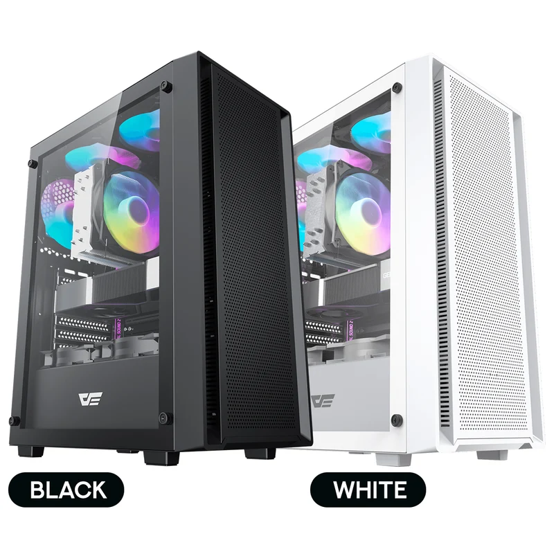 DarkFlash A305 TG Panel Luxury ATX PC Case (Black, White)