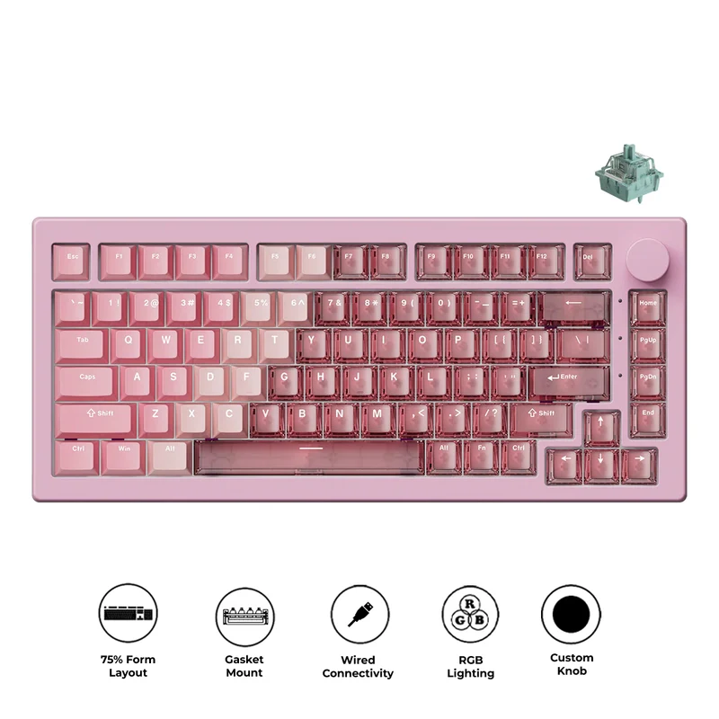 Akko 5075 V3 Wired ARGB Hot-Swappable Magnetic Keyboard (Gradient Hybrid Pink Transparent) (Akko AstroAim Magnetic Switches) (013-075-087-060-062)