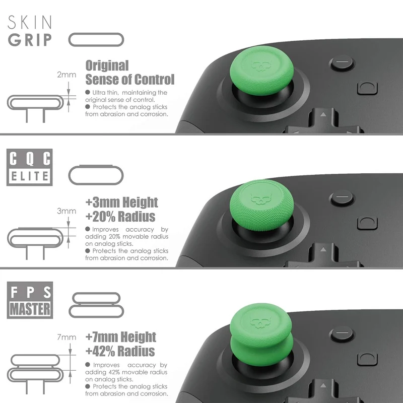 Skull & Co. Thumb Grip For Nintendo Switch/Nintendo Switch 2/Nintendo Switch Pro/PS4/PS5 Controller (Neon Green) (Set Of 6) (TG005-GRN)