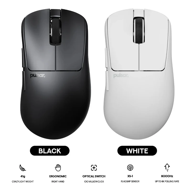 Pulsar Xlite CrazyLight 8K Polling Rate eSports Gaming Mouse Size 2 (Jet Black, Uyuni White)