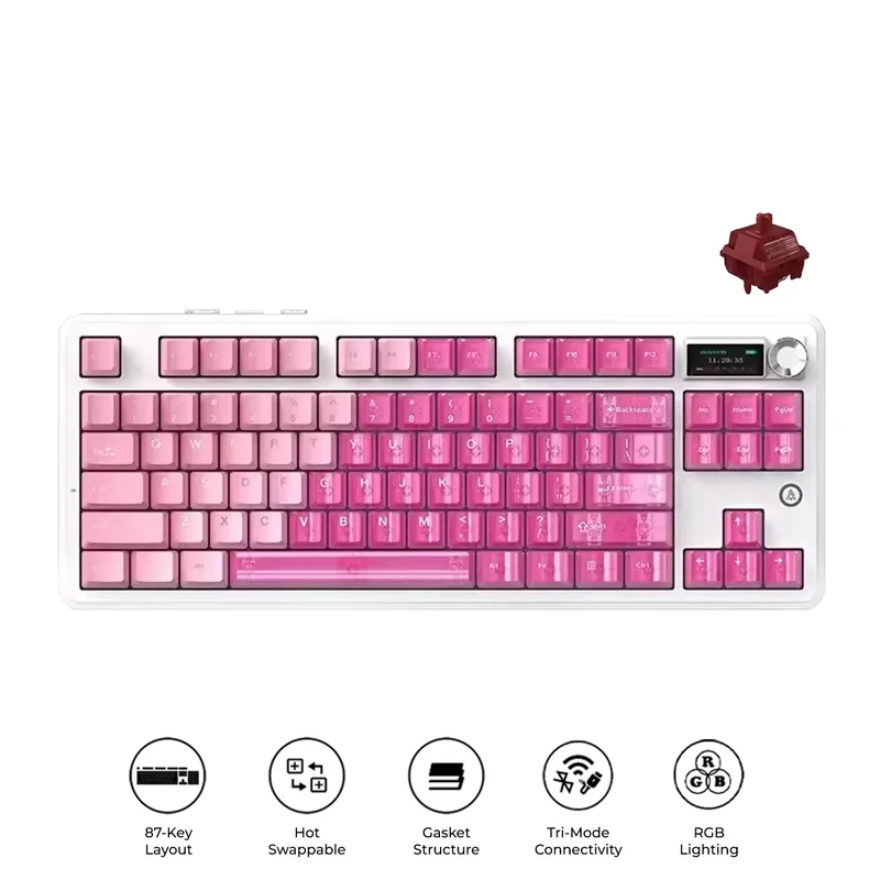 Ajazz MK87 RGB 87 Keys Hot-Swappable Mechanical Keyboard (Transparent Pink) (Pitaya Switch)