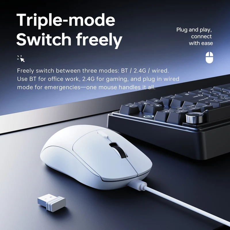 NacodeX x Ajazz NJ07 Tri-Mode Lightweight Gaming Mouse (Black, White)