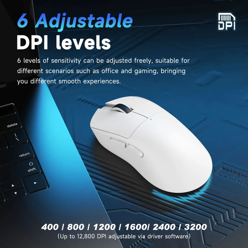 NacodeX x Ajazz NJ08 Tri-Mode RGB Gaming Mouse (Black, White)