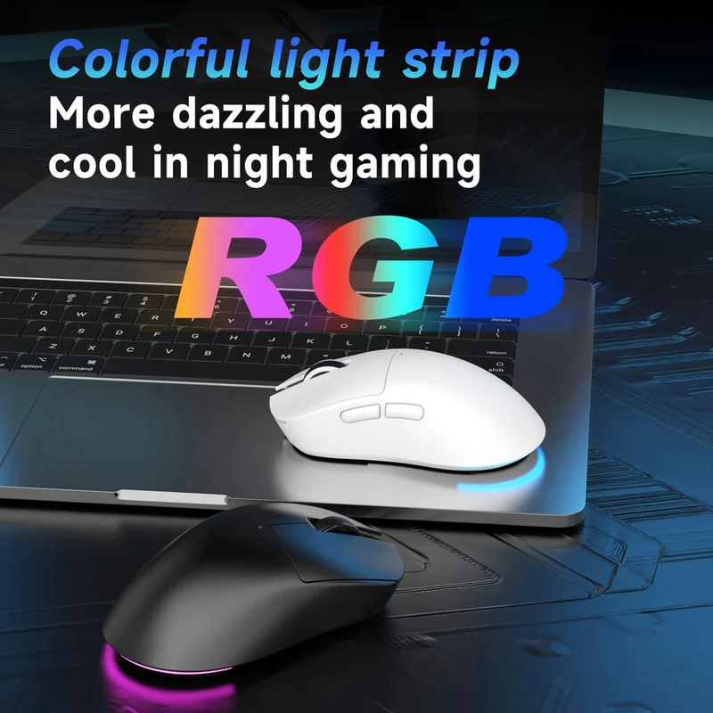 NacodeX x Ajazz NJ08 Tri-Mode RGB Gaming Mouse (Black, White)