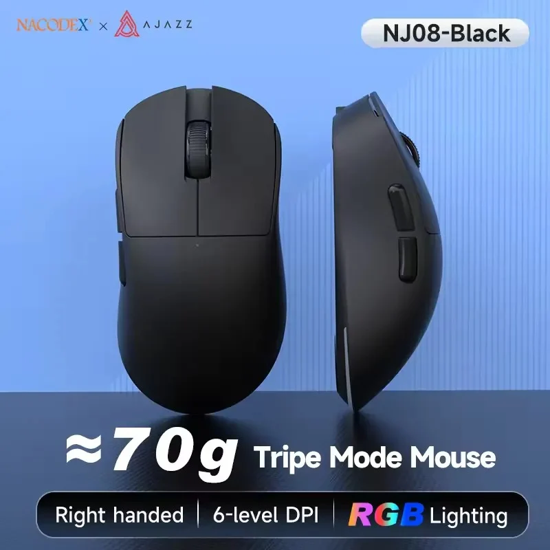 NacodeX x Ajazz NJ08 Tri-Mode RGB Gaming Mouse (Black, White)