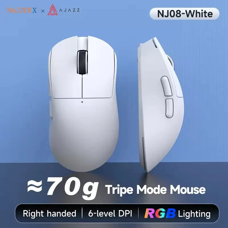 NacodeX x Ajazz NJ08 Tri-Mode RGB Gaming Mouse (Black, White)