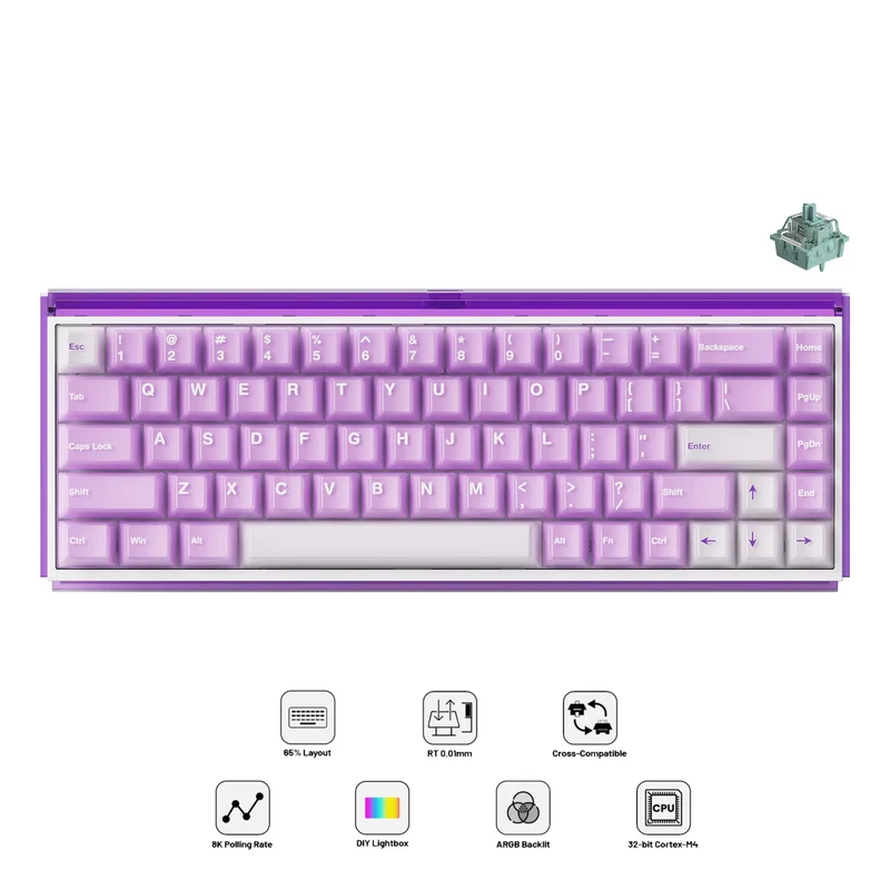 Akko Ray68 RGB Wired Mechanical Keyboard (Misty Purple & White) (Akko AstroAim Magnetic Switch) (101-RA68B-003)